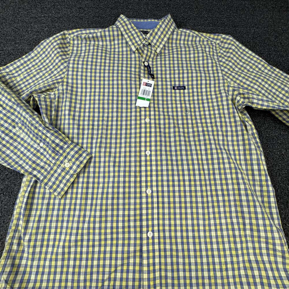 Chaps Shirt Mens L Yellow Plaid Long Sleeve Button Up Pocket Casual Easy Care